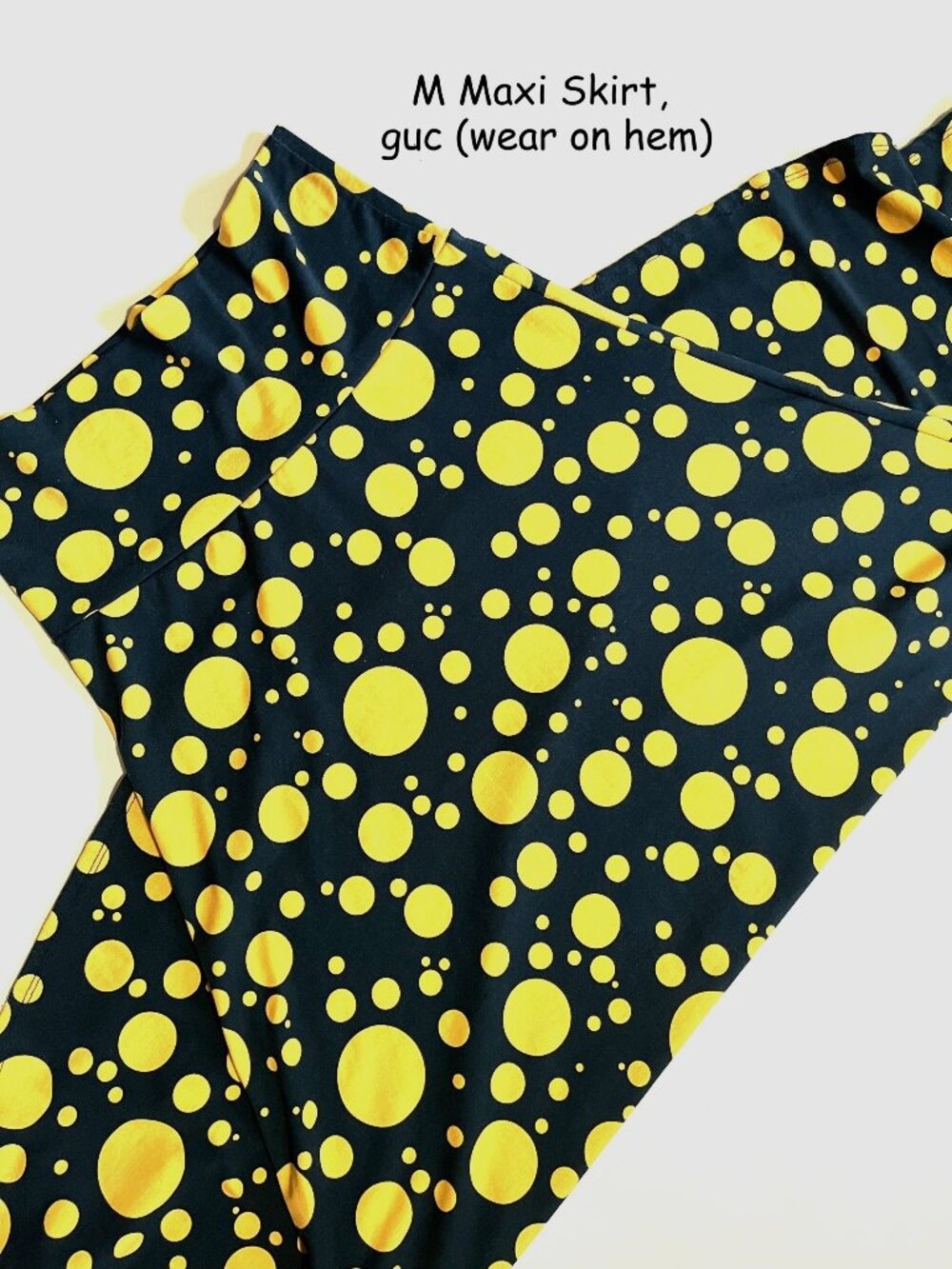Medium Lularoe Maxi Skirt, dark teal with yellow dots